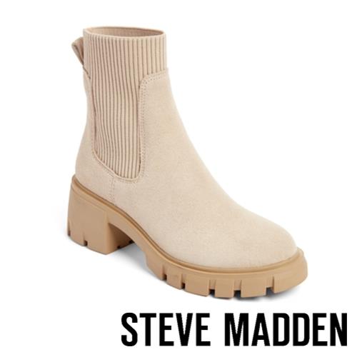 STEVE MADDEN-HAYL-L 切爾西麂皮襪套靴-卡其色