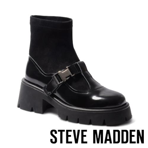 STEVE MADDEN-CHENIL 厚底樂福襪套靴-黑色
