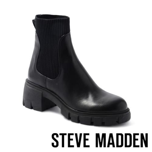 STEVE MADDEN-HAYL-L 切爾西厚底襪套靴-黑色