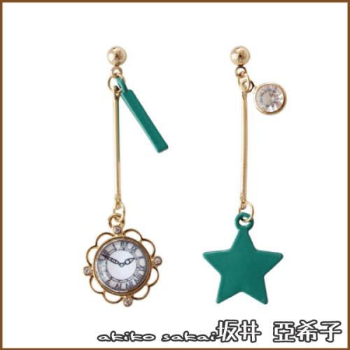 『坂井．亞希子』日系星星鐘錶造型精緻長款鑲鑽耳環