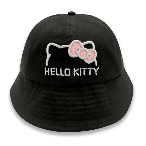 Hello Kitty 凱蒂貓, Hello Kitty甜美站立刺繡圖樣黑色親子漁夫帽