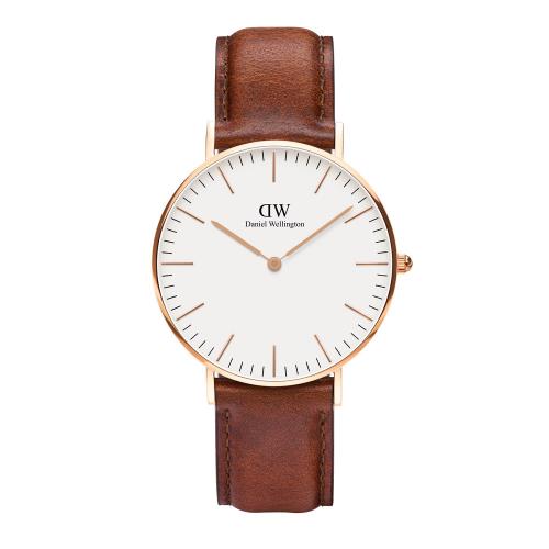 Daniel Wellington 經典中的珍貴收藏時尚優質皮革腕錶-霧面咖啡+玫瑰金/36mm/DW00100035