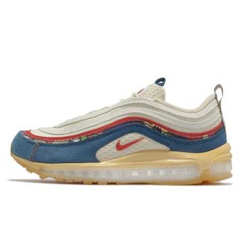 Nike 休閒鞋Air Max 97 男鞋女鞋藍紅米白子彈氣墊仿舊奶油底繪畫DV1486