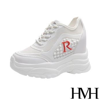 【HMH】休閒鞋 厚底休閒鞋/個性立體鉚釘低塑縷空拼接時尚內增高厚底休閒鞋 紅
