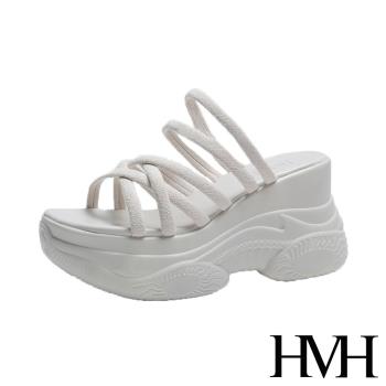 【HMH】拖鞋 厚底涼拖鞋/兩穿法時尚運動風個性厚底百搭涼拖鞋 米
