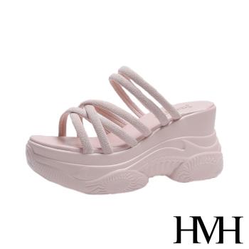 【HMH】拖鞋 厚底涼拖鞋/兩穿法時尚運動風個性厚底百搭涼拖鞋 粉