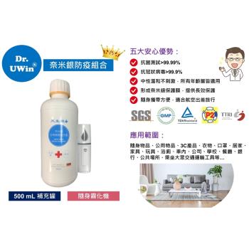 天生銀+ 奈米銀全效噴霧 （Dr. UWin Nano Silver Protection Spray)500ml補充罐~送霧化瓶