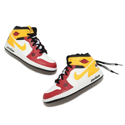 Nike 休閒鞋Air Jordan 1 Mid SE GS 大童女鞋紅黃Motorsports DJ0336