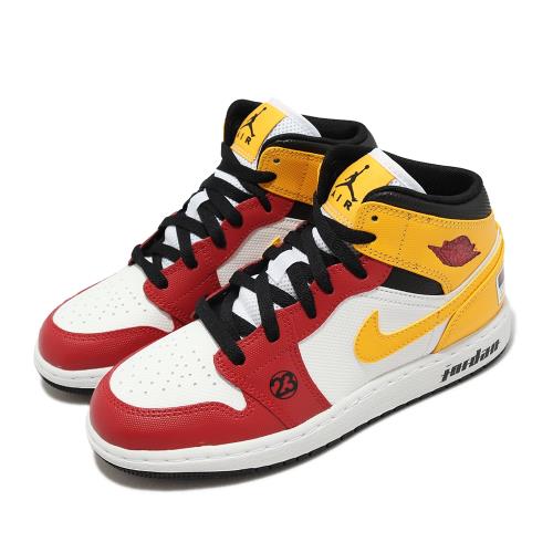 Nike 休閒鞋Air Jordan 1 Mid SE GS 大童女鞋紅黃Motorsports DJ0336