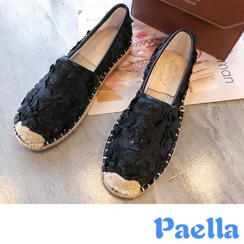 【Paella】樂福鞋 平底樂福鞋/唯美立體蕾絲花瓣草編平底樂福鞋 (3色任選)