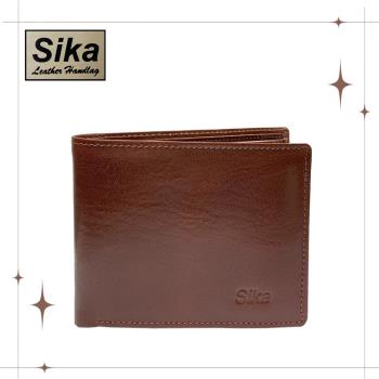Sika 真皮100%義大利牛皮／男用皮夾／9卡片/鈕扣零錢包 (深咖啡色-A8307-02)