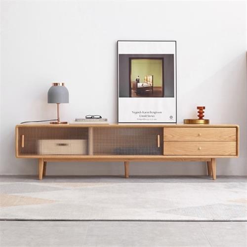 【hoi! 好好生活】源氏木語布拉格橡木玻璃門雙抽實木電視櫃1.8M Y84N06