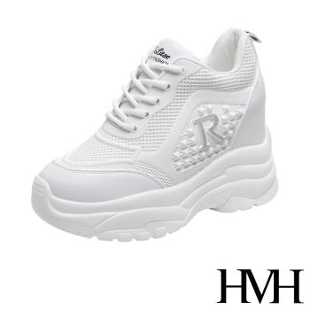 【HMH】休閒鞋 厚底休閒鞋/立體滴塑鉚釘R字造型厚底內增高時尚休閒鞋 銀