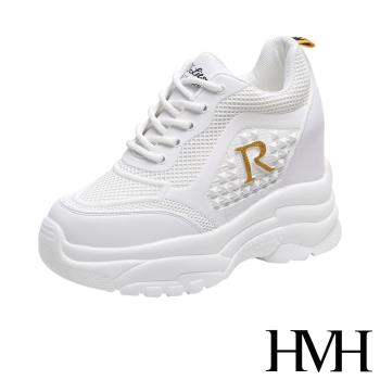 【HMH】休閒鞋 厚底休閒鞋/立體滴塑鉚釘R字造型厚底內增高時尚休閒鞋 金