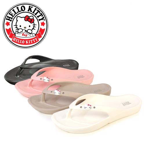 HELLO KITTY 女 拖鞋 凱蒂貓 輕量 防水 夾腳 人字 鑽 平底N-23010