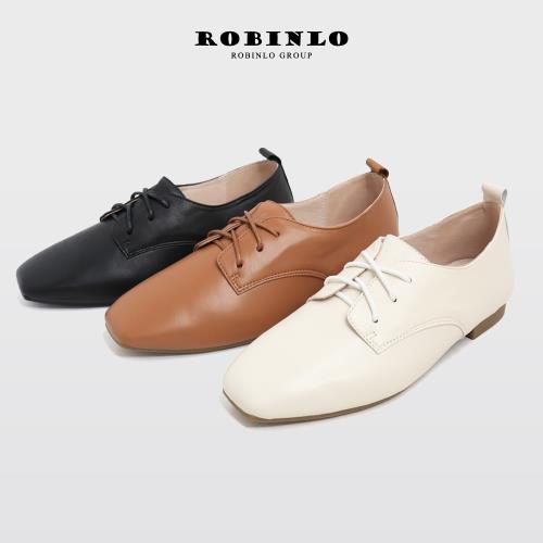 Robinlo簡單率性復古方頭綁帶德比鞋GAIL-黑色棕色米白色