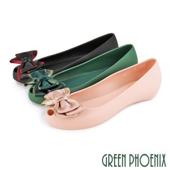 GREEN PHOENIX 女 香香鞋 雨鞋 果凍鞋 緞帶蝴蝶結 一體成型 內增高 露趾 防水U38-20825