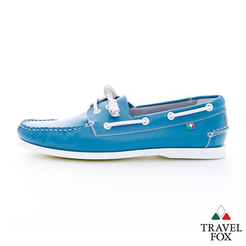 Travel Fox(男) NEW BLACK 馬卡龍彩色帆鞋船 - 藍