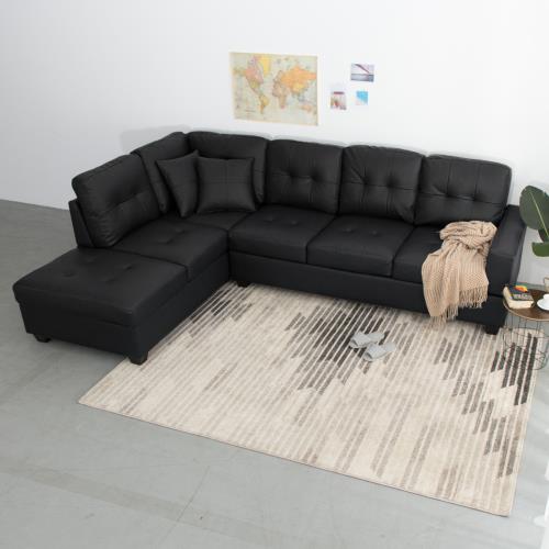 【IDEA】末爾曜黑歐式皮革簡美獨立筒轉角沙發
