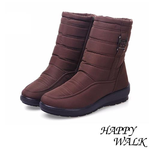 【happy walk】雪靴 輕量雪靴/輕量時尚釦飾雙層防水防滑加厚保暖雪靴 棕