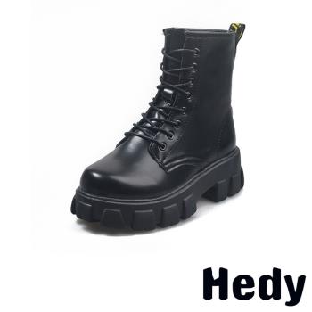 【hedy】馬丁靴 粗跟馬丁靴/個性帥氣鬆糕厚底粗跟八孔馬丁靴 黑