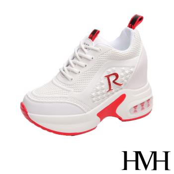 【HMH】休閒鞋 厚底休閒鞋/時尚立體滴塑R字造型氣墊厚底撞色內增高休閒鞋 紅
