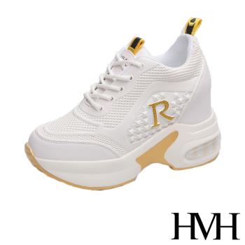 【HMH】休閒鞋 厚底休閒鞋/時尚立體滴塑R字造型氣墊厚底撞色內增高休閒鞋 金