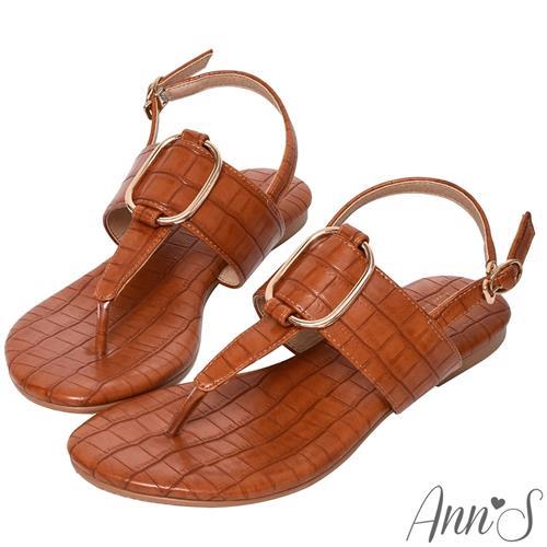Ann’S石頭紋金環拉帶夾腳平底涼鞋-棕(版型偏小)