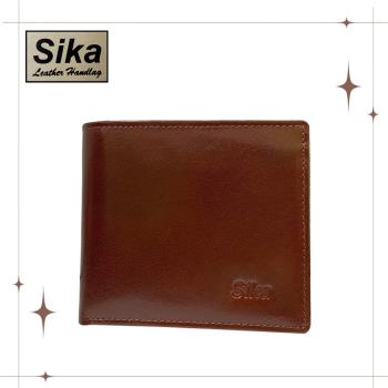 Sika 真皮100%義大利牛皮／男用皮夾／6卡片/拉鍊夾層 (深咖啡色-A8206-02)