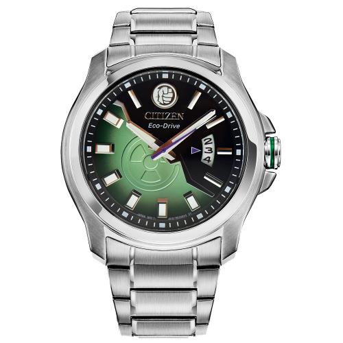 Citizen Eco-Drive 漫威英雄聯名款綠巨人時尚流行鋼帶腕錶-銀-AW1351-56W