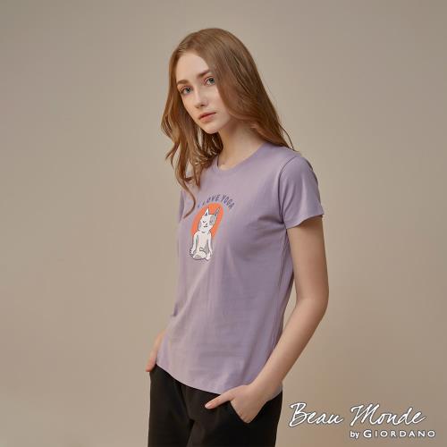 GIORDANO 女裝貓咪印花短袖T恤 (10 薄暮紫)