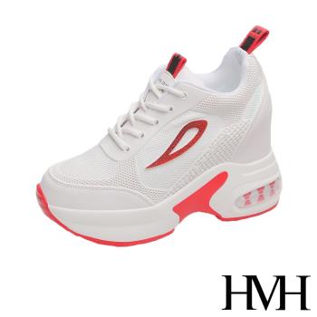【HMH】休閒鞋 厚底休閒鞋/時尚立體滴塑金蔥幾何圖樣氣墊厚底撞色內增高休閒鞋 紅