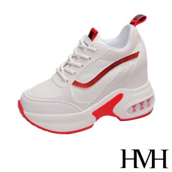 【HMH】休閒鞋 厚底休閒鞋/時尚立體滴塑金蔥線條氣墊厚底狀色內增高休閒鞋 紅