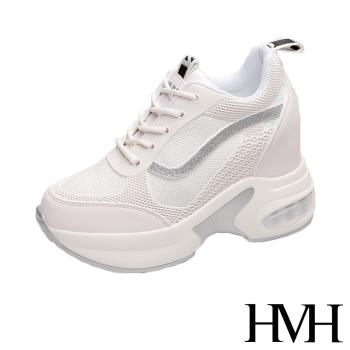 【HMH】休閒鞋 厚底休閒鞋/時尚立體滴塑金蔥線條氣墊厚底狀色內增高休閒鞋 銀