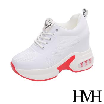 【HMH】休閒鞋 厚底休閒鞋/透氣飛織網布造型百搭氣墊厚底內增高休閒鞋 白