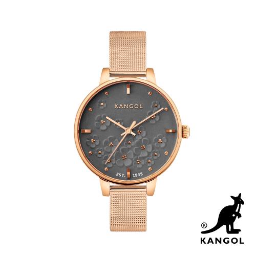 KANGOL 繁花似錦系列38mm-浮雕米蘭帶腕錶-灰面雕花 KG72539-06Z