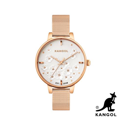 KANGOL 繁花似錦系列38mm-浮雕米蘭帶腕錶-白面雕花 KG72538-06Z