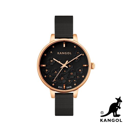 KANGOL 繁花似錦系列38mm-浮雕米蘭帶腕錶-黑面雕花 KG72538-06Y