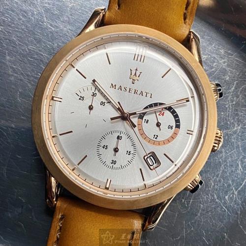 MASERATI 瑪莎拉蒂男女通用錶 44mm 玫瑰金圓形精鋼錶殼 白色簡約, 中三針顯示錶面款 R8871633002