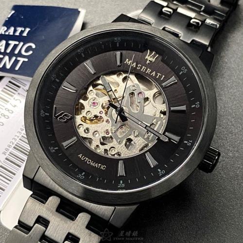 MASERATI 瑪莎拉蒂男錶 44mm 黑圓形精鋼錶殼 黑色鏤空, 中三針顯示, 運動錶面款 R8823134003