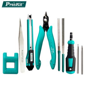 臺灣寶工Proskit模型組裝進階工具組PK-602(10入,含剪鉗.2銼刀.尖頭鑷子.替換式十字/一字起子.加磁消磁器.美工刀.收納盒)