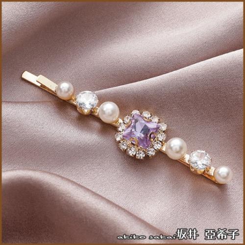 『坂井．亞希子』法式古典浪漫夢幻紫鑽珍珠造型髮夾