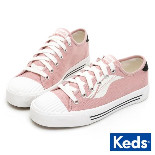 Keds CREW KICK 撞色Logo綁帶帆布鞋-粉紅