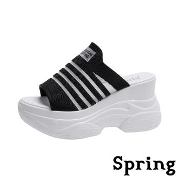 【SPRING】拖鞋 厚底拖鞋/舒適彈力飛織潮流厚底時尚運動風拖鞋 黑