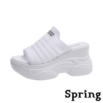 【SPRING】拖鞋 厚底拖鞋/舒適彈力飛織潮流厚底時尚運動風拖鞋 白