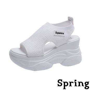 【SPRING】涼鞋 厚底涼鞋/潮流個性時尚舒適彈力飛織鬆糕厚底涼鞋 白