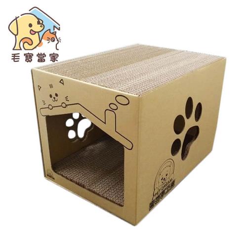 (毛寶當家)MIT耐抓貓屋41cm長方加大版-附4片貓抓板 貓屋 瓦楞紙 貓磨爪