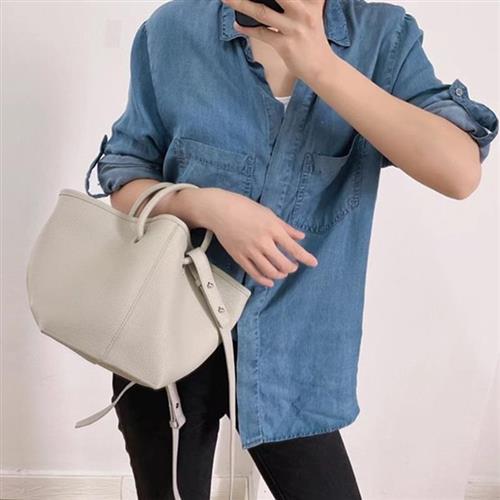 【米蘭精品】手提包真皮子母包(小號)-大容量百搭牛皮肩背女包包2色74cd3