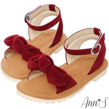 Ann’S水洗牛皮-兒童甜美扭結平底涼鞋-紅
