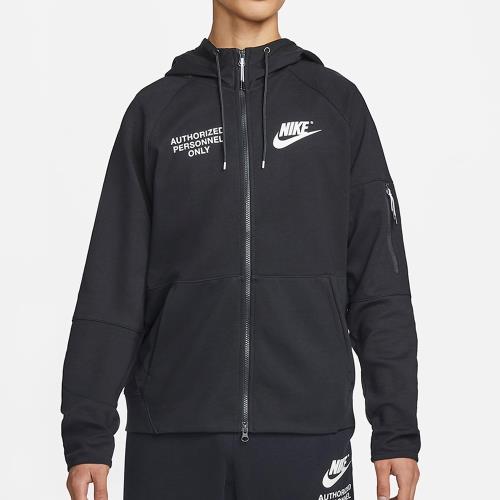 Nike SPORTSWEAR 男裝 連帽 外套 休閒 印花 地址 拉鍊衣袖 針織 黑DM6549-010